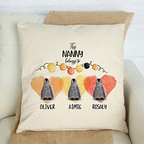 This Nanny belongs to cushion cover with grandchildren names/Little penguins/Personalised grandma gift/Granny, nana, mimmy present