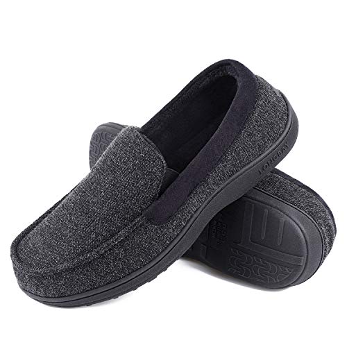 LongBay Men's Fuzzy Warm Memory Foam Moccasin Suede Slippers Slip On Clog House Shoes for Indoor Outdoor