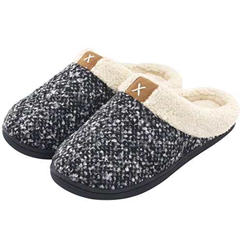 Warm Closed Back House Shoes with Indoor Outdoor Anti-Skid Rubber Sole ULTRAIDEAS Mens Cozy Memory Foam Woolen Slippers with Elasticated Collar 