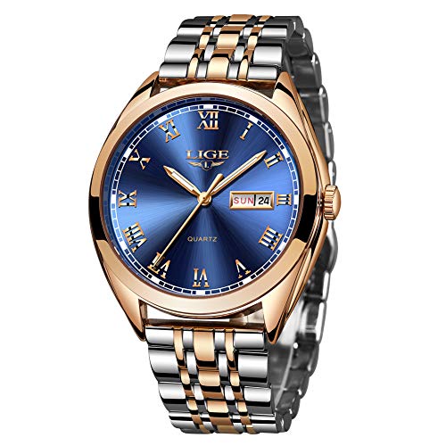 LIGE Men's Watch Waterproof Stainless Steel Analog Quartz Watch